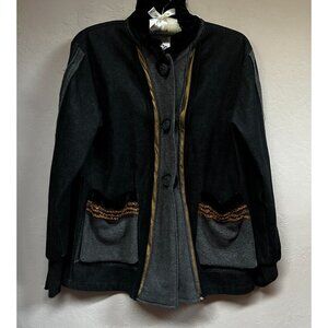 Xiao Women Artsy Jacket Small Button Front Long Sleeve Black Lightweight Pockets